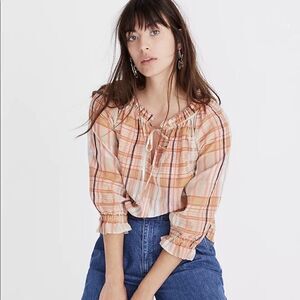 Madewell sheer plaid top. 